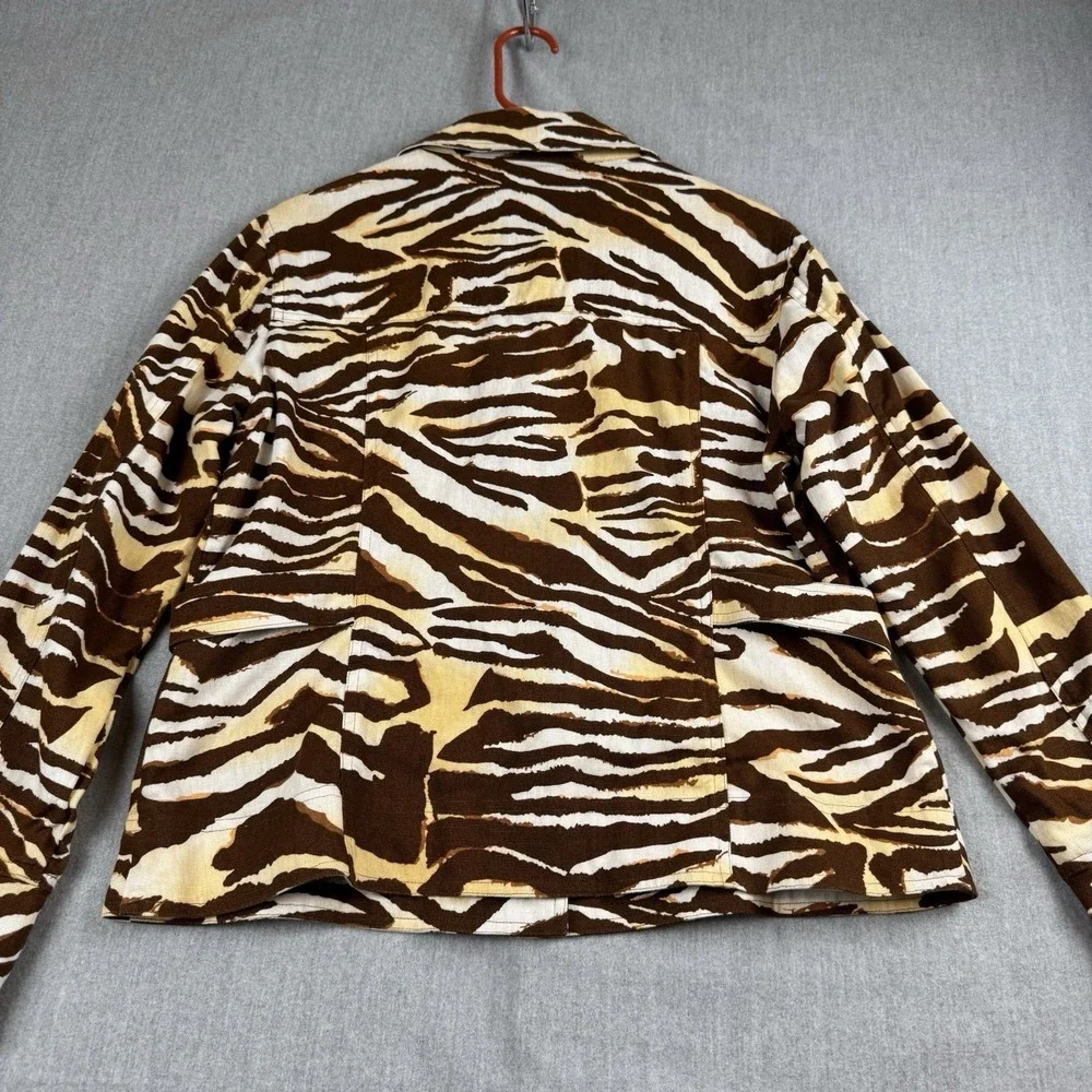 Just B Women's Linen Cotton‎ Denim Jacket Size Large Animal Print Blazer Jacket